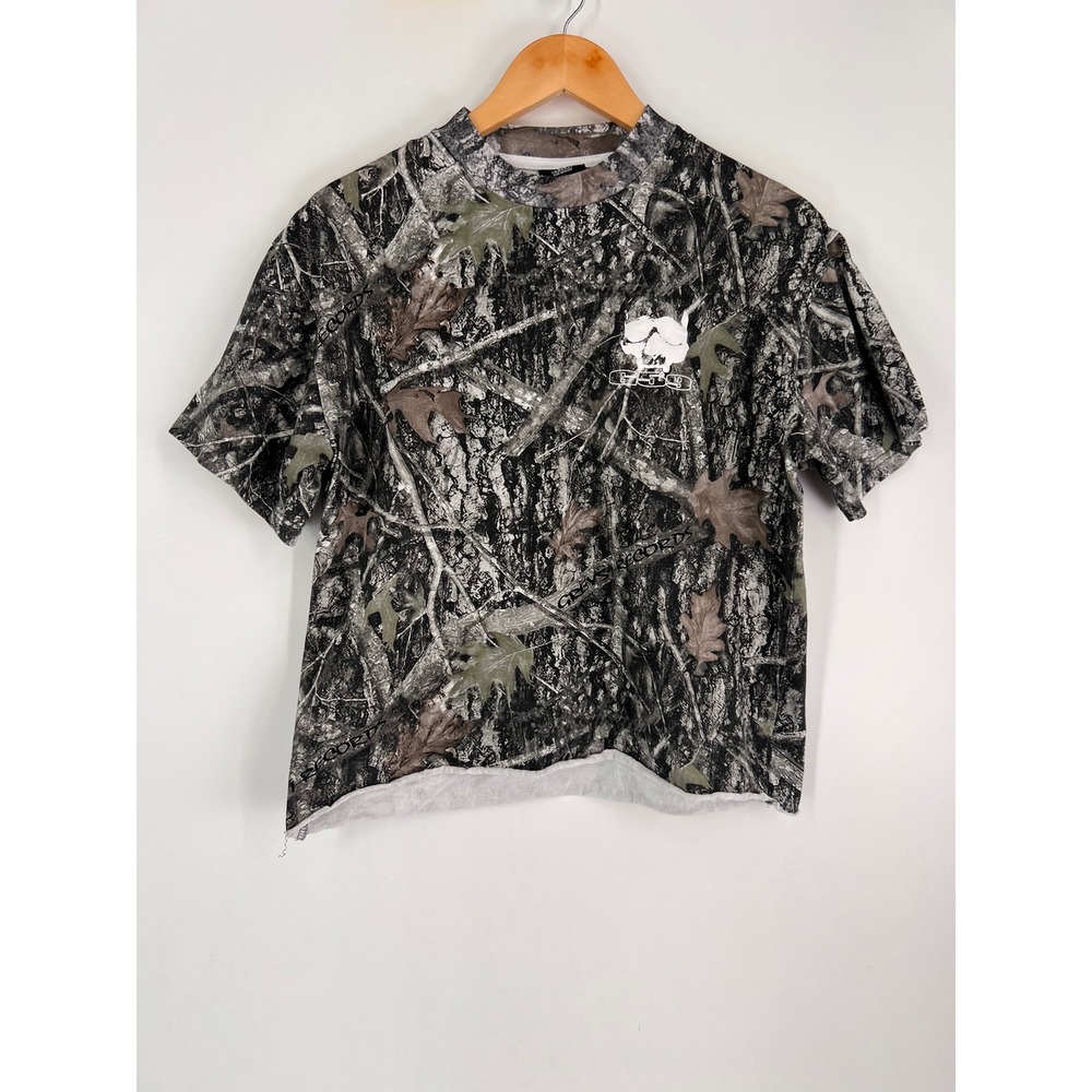 G59 Records Mens Real Tree Camo Skull Logo Cropped T-Shirt Grey Medium
